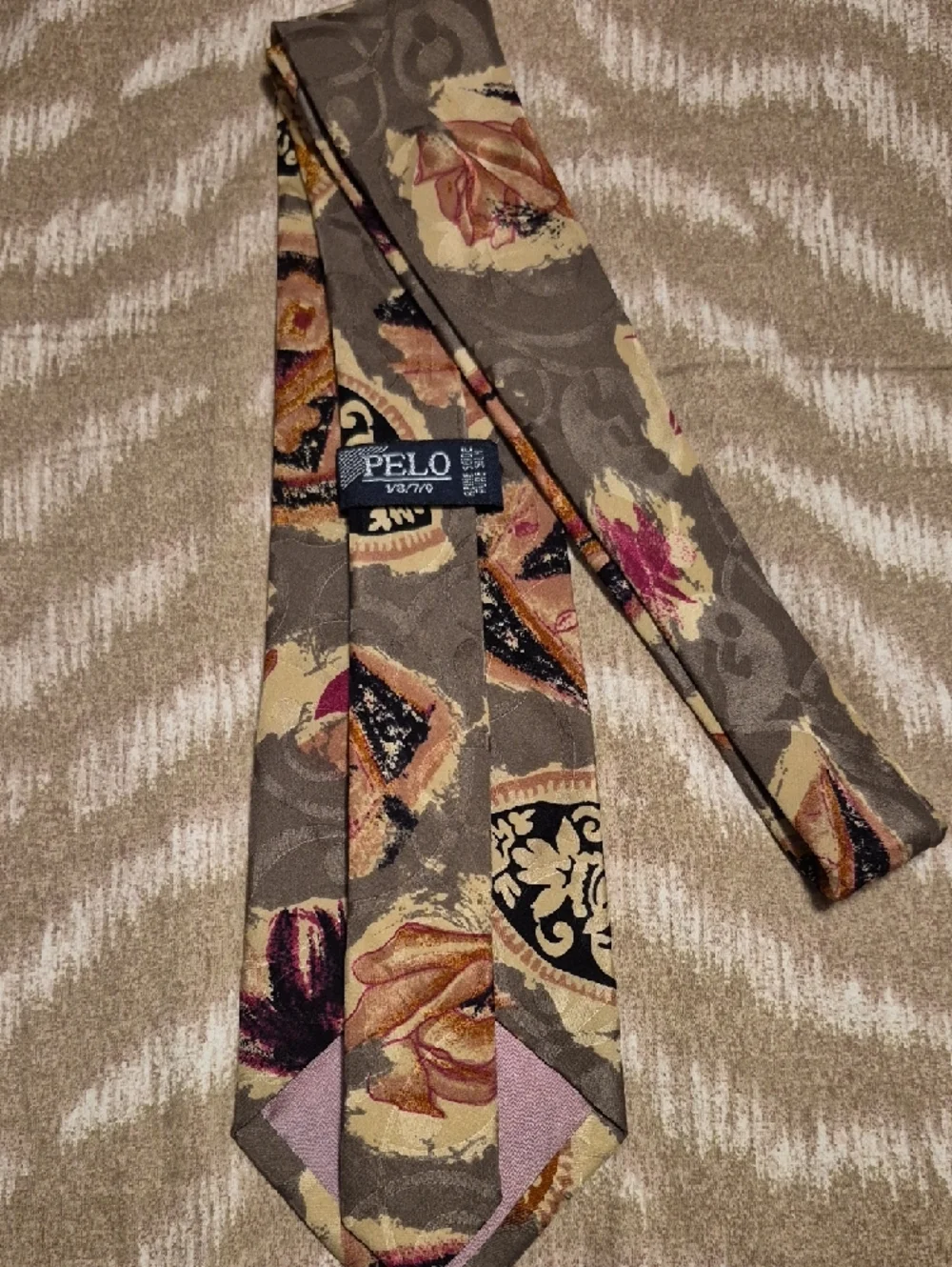 Vintage- Men's Patterned Silk Tie - Multicolor - Picture 3 of 9